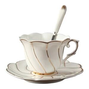 Set of 4 White Gold Trim Tea Coffee Cups